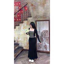 Áo Ống Sọc Ngang Ôm Body vải Len Dệt Kim Co Dãn 7