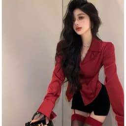 Xukadress_set 3 món: sơmi lụa đỏ, chân váy, dây cổ, set sang chảnh, set đồ cá tính 5