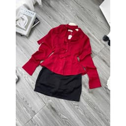 Xukadress_set 3 món: sơmi lụa đỏ, chân váy, dây cổ, set sang chảnh, set đồ cá tính 7