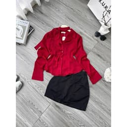 Xukadress_set 3 món: sơmi lụa đỏ, chân váy, dây cổ, set sang chảnh, set đồ cá tính 8