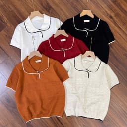 Áo len nữ cổ bè nữ phối viền cổ phong cách Hàn Quốc – Áo dệt kim nữ form ôm xinh xắn cao cấp M614 4