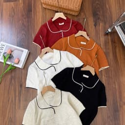 Áo len nữ cổ bè nữ phối viền cổ phong cách Hàn Quốc – Áo dệt kim nữ form ôm xinh xắn cao cấp M614 7