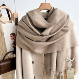 Khăn choàng cổ trơn Different tone màu Neutral chất Cashmere dạ. Khăn choàng tua rua đa năng ấm áp phong cách Hàn Quốc 4
