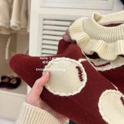 "Sữa Set Bộ Len Cổ Bèo Đỏ Đô Hình Cherry Dệt Kim Legging Thu Đông Cho Bé Gái, Bé Trai Thời Trang Quảng Châu" 4