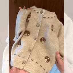 "Sữa SET BỘ 2 CHI TIẾT Áo Cardigan Len Họa Tiết Nấm & Quần Legging Len Giữ Ấm Phong Cách Vintage Cho Bé" 3