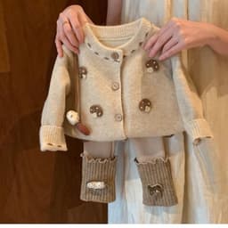 "Sữa SET BỘ 2 CHI TIẾT Áo Cardigan Len Họa Tiết Nấm & Quần Legging Len Giữ Ấm Phong Cách Vintage Cho Bé" 7