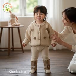 "Sữa SET BỘ 2 CHI TIẾT Áo Cardigan Len Họa Tiết Nấm & Quần Legging Len Giữ Ấm Phong Cách Vintage Cho Bé" 2