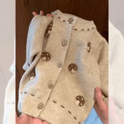 "Sữa SET BỘ 2 CHI TIẾT Áo Cardigan Len Họa Tiết Nấm & Quần Legging Len Giữ Ấm Phong Cách Vintage Cho Bé" 6