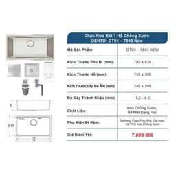 CHẬU RỬA GENTO GT04-7843 NEW | BỀ MẶT CHỐNG XƯỚC | TẶNG VÒI ROSLERER RL-168 6