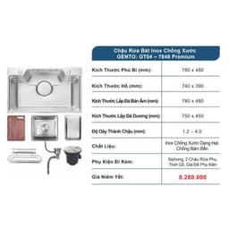 Chậu Rửa Bát Inox Chống Xước GENTO: GT04 – 7848 Premium | TẶNG VÒI ROSLERER RL-168 5