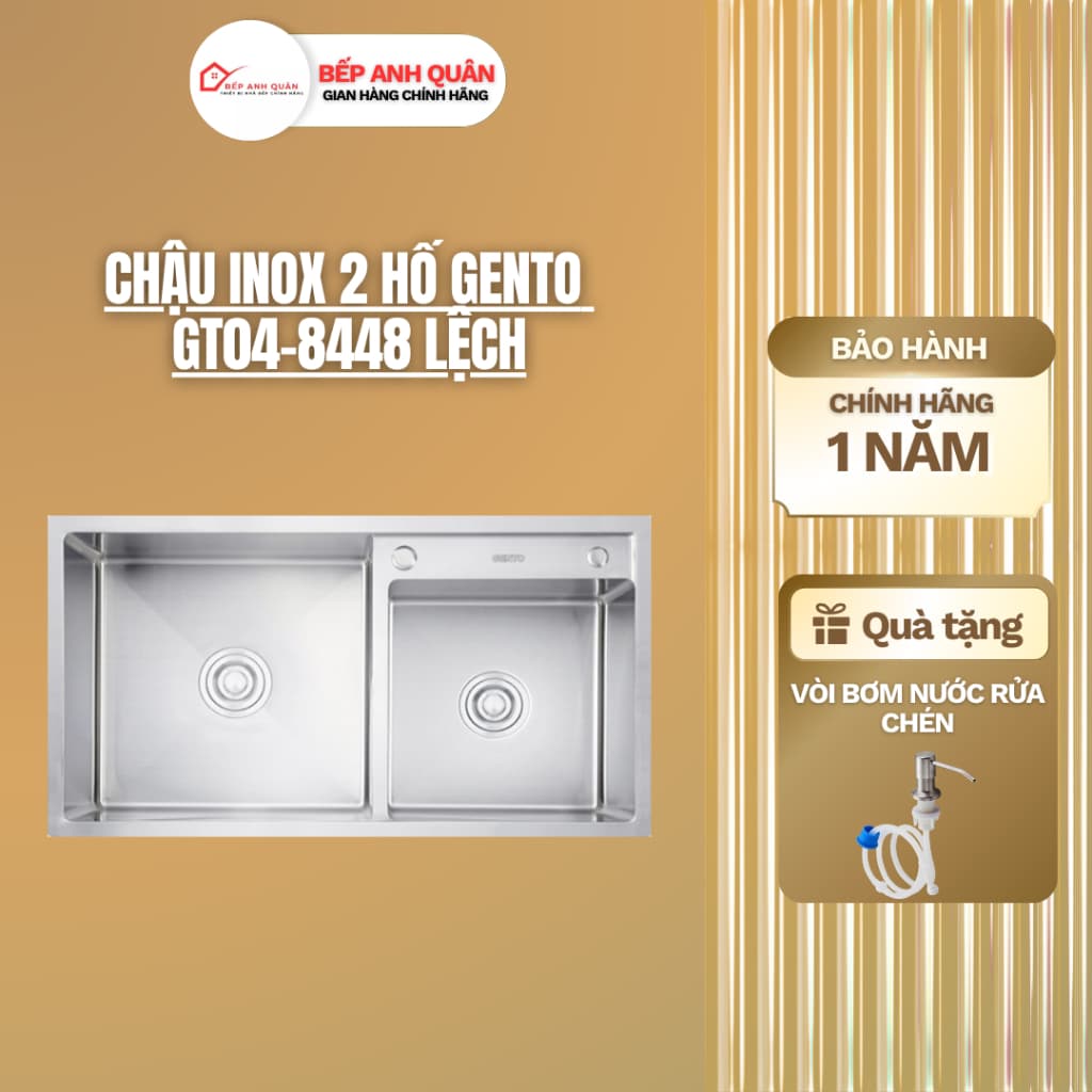 CHẬU RỬA GENTO GT04-8448S | HAI HỐ LỆCH