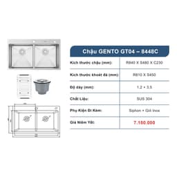 CHẬU RỬA 2 HỐ GENTO GT04-8448C | CAO CẤP | CHẤT LƯỢNG 5
