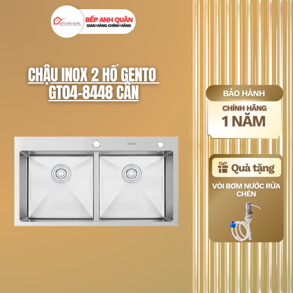 CHẬU RỬA 2 HỐ GENTO GT04-8448C | CAO CẤP | CHẤT LƯỢNG