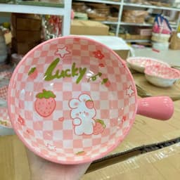 Bộ chén dĩa hoạ tiết Thỏ hồng Lucky  bát đĩa sứ Decor, Chén dĩa dễ thương, Bát ăn cơm 3
