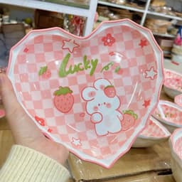 Bộ chén dĩa hoạ tiết Thỏ hồng Lucky  bát đĩa sứ Decor, Chén dĩa dễ thương, Bát ăn cơm 5