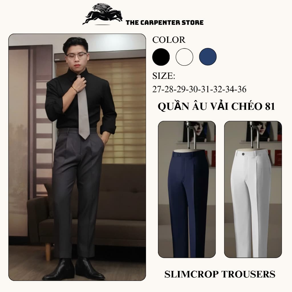 [ DEAL MỞ BÁN ] Quần âu nam Cao Cấp The Carpenter Gấp 1 ly vải Chèo 81 dày dặn đứng form, dày dặn không nhăn không Xù.