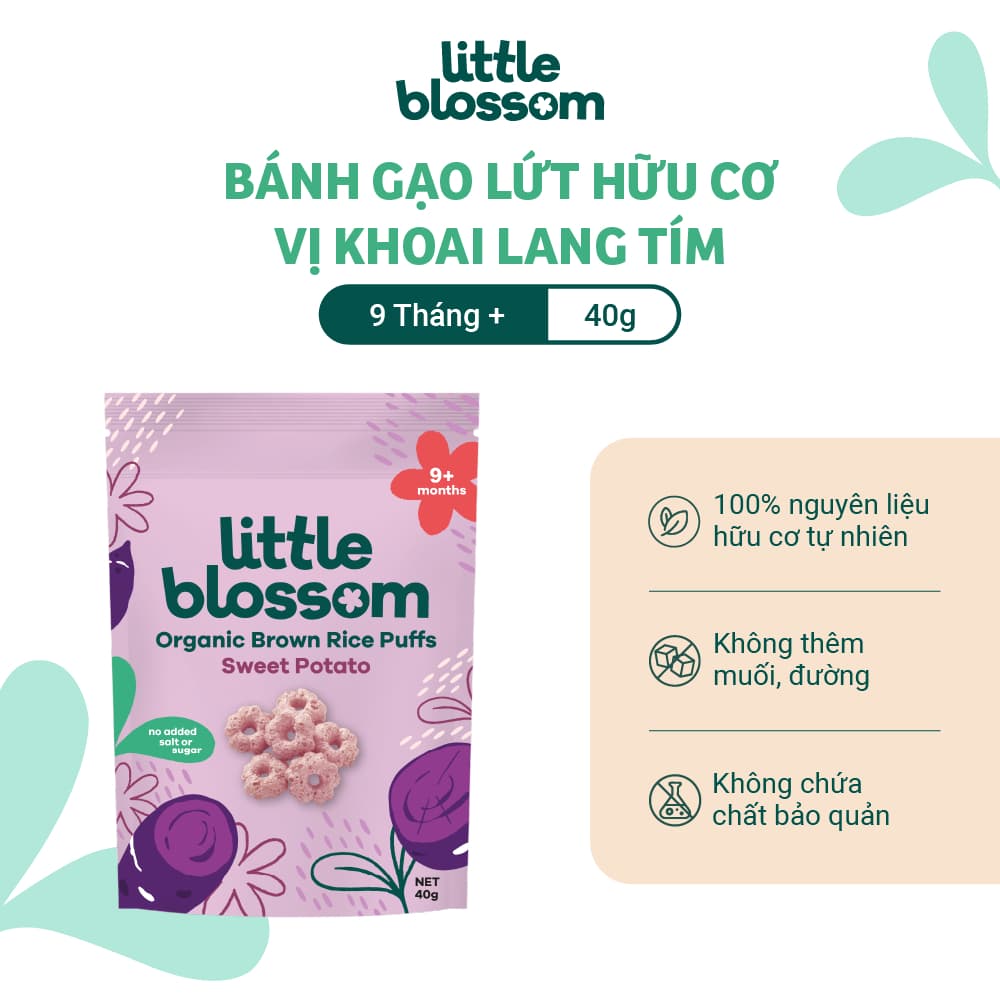 [HSD 10/2027] Bánh gạo lứt ăn dặm hữu cơ Little Blossom Vị Khoai Lang Tím 40g cho bé 9 tháng+