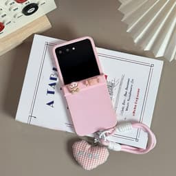 [CÓ SẴN] Viền camera - Ốp Z Flip 8 - Flip6 - Flip5 - Flip7 hồng pastel charm cute kèm dây tym và thanh bảo vệ bản lề 2