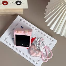 [CÓ SẴN] Viền camera - Ốp Z Flip 8 - Flip6 - Flip5 - Flip7 hồng pastel charm cute kèm dây tym và thanh bảo vệ bản lề 3