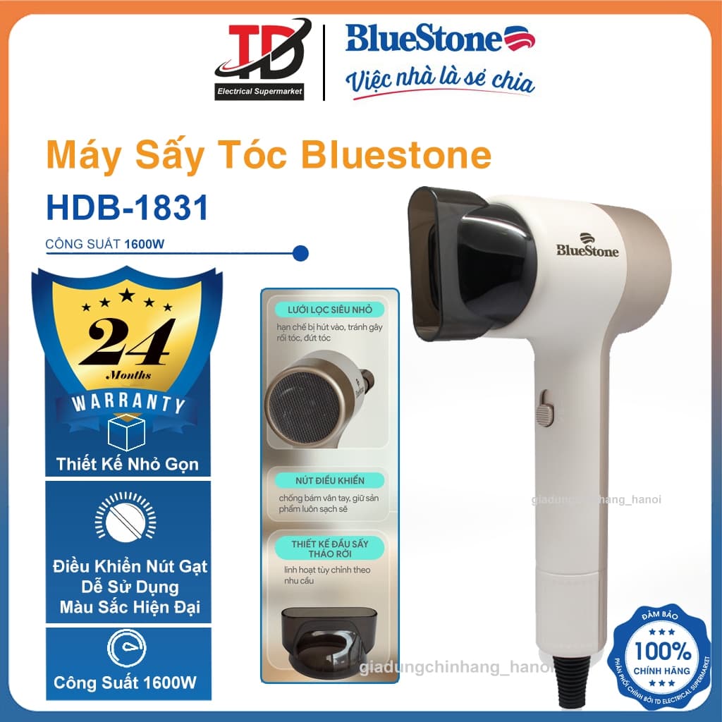 Máy Sấy Tóc Bluestone HDB-1831, 1600w - Thiết Kế Gọn Nhẹ, Hàng Chính Hãng