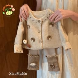 "Sữa SET BỘ 2 CHI TIẾT Áo Cardigan Len Họa Tiết Nấm & Quần Legging Len Giữ Ấm Phong Cách Vintage Cho Bé" 1