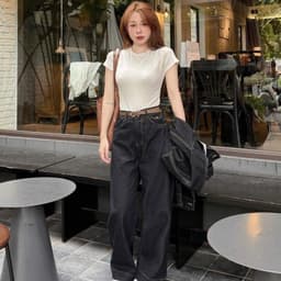 Quần Jean Nữ Ống Suông Nắp Túi Đai Nâu CHEZI HOUSE, Quần Bò Indigo Xanh Than Cạp Cao Hack Dáng Dài 97cm #8180 6