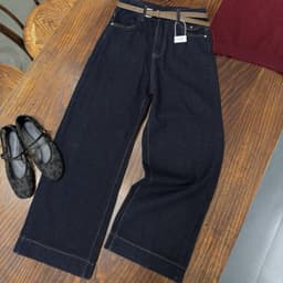 Quần Jean Nữ Ống Suông Nắp Túi Đai Nâu CHEZI HOUSE, Quần Bò Indigo Xanh Than Cạp Cao Hack Dáng Dài 97cm #8180 7