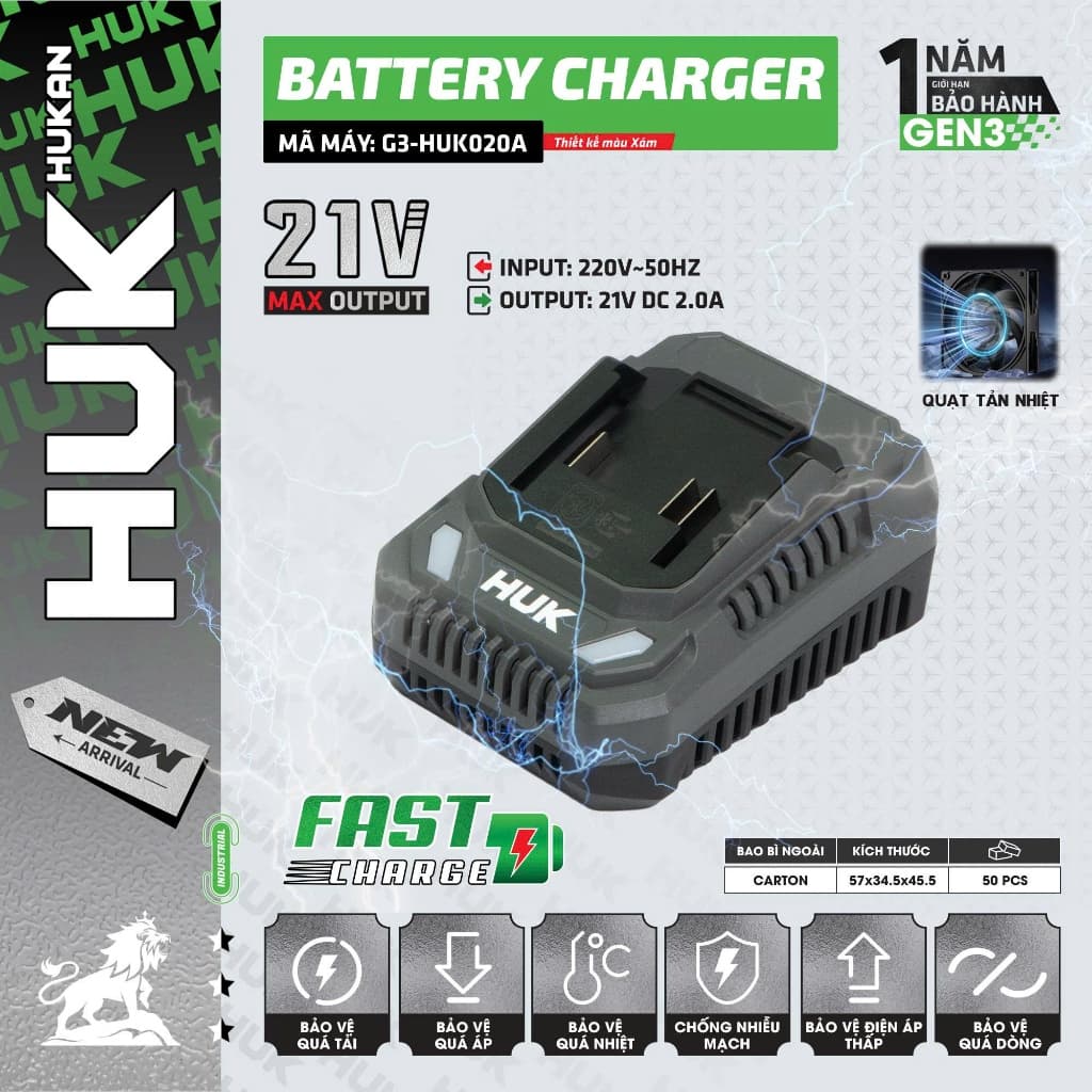 Đế sạc bàn nhanh Gen3 HUKAN G3-HUK020A, Công suất 2A, Quạt tản nhiệt bảo vệ quá dòng, Chân phổ thông