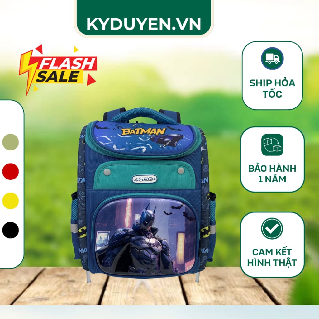 Balo học sinh nam Batman chống gù Feitong – siêu nhẹ, chống nước, thiết kế 3 ngăn rộng rãi cho bé tiểu học