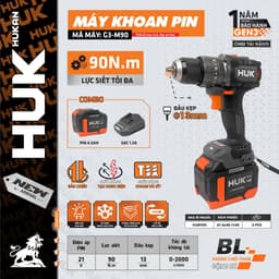 Máy khoan pin HUKAN Gen3 G3-M90, Có Tạo xung, Lực siết 90Nm, 3 chức năng 13 ly - Chân phổ thông 2