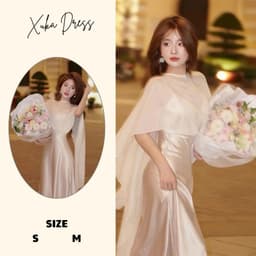 Đầm lụa kèm khăn voan kem cuốn hút, gợi cảm Xukadress sang chảnh cho nữ đi tiệc đi chơi 1
