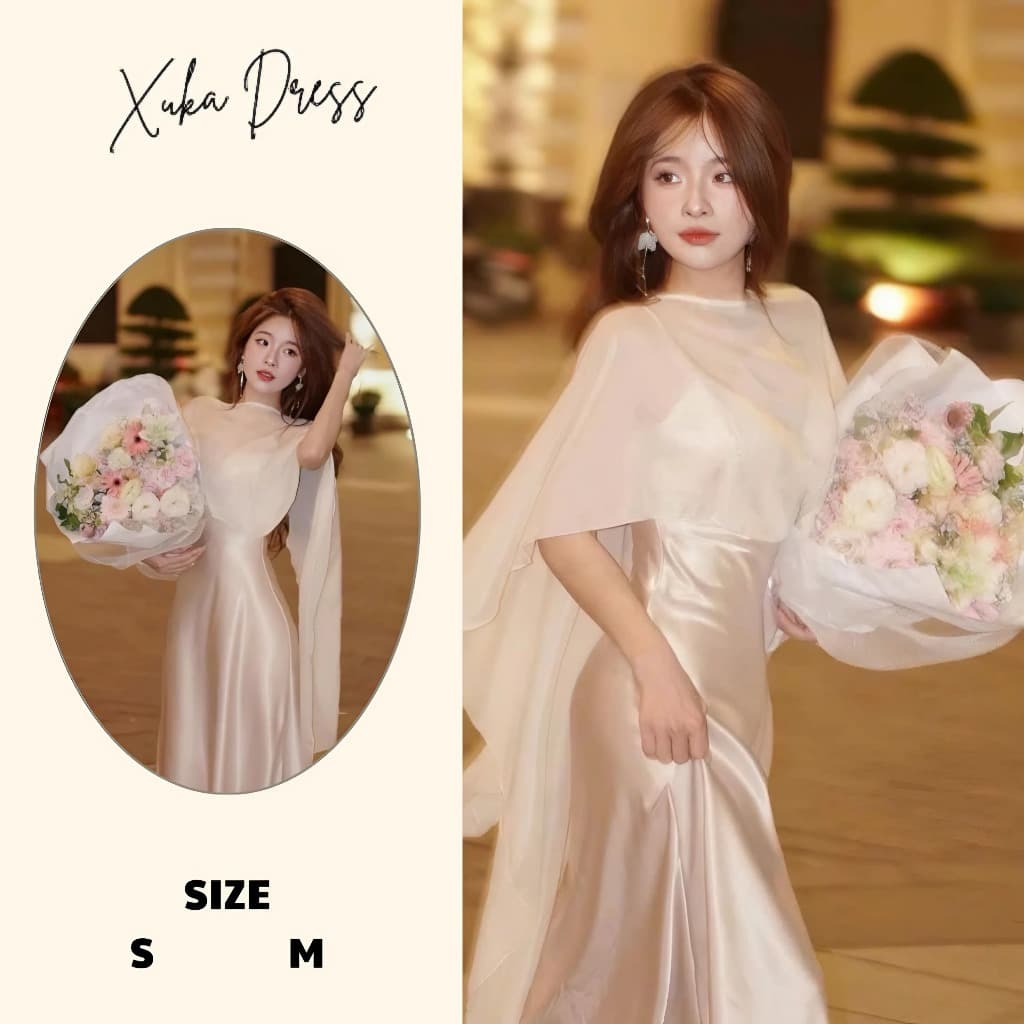 Đầm lụa kèm khăn voan kem cuốn hút, gợi cảm Xukadress sang chảnh cho nữ đi tiệc đi chơi