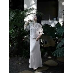 (Hoả tốc SG) Set áo babydoll kèm chân váy xoè to rộng xịn xò. chất linen lót 2 lớp dày nặng tay 4