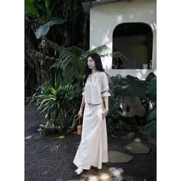 (Hoả tốc SG) Set áo babydoll kèm chân váy xoè to rộng xịn xò. chất linen lót 2 lớp dày nặng tay 5