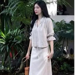 (Hoả tốc SG) Set áo babydoll kèm chân váy xoè to rộng xịn xò. chất linen lót 2 lớp dày nặng tay 3