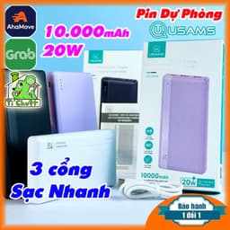 [Chính Hãng] Pin Sạc Dự Phòng USAMS US-CD203 10.000mAh 20W PD+QC3.0 3 Cổng Sạc Siêu Mỏng 1