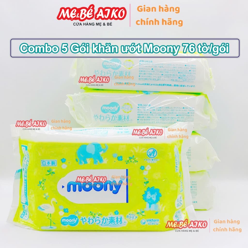 Set 5 gói Khăn ướt Moony nội địa Nhật gói 80 tờ/gói - Giao Mẫu Ngẫu Nhiên