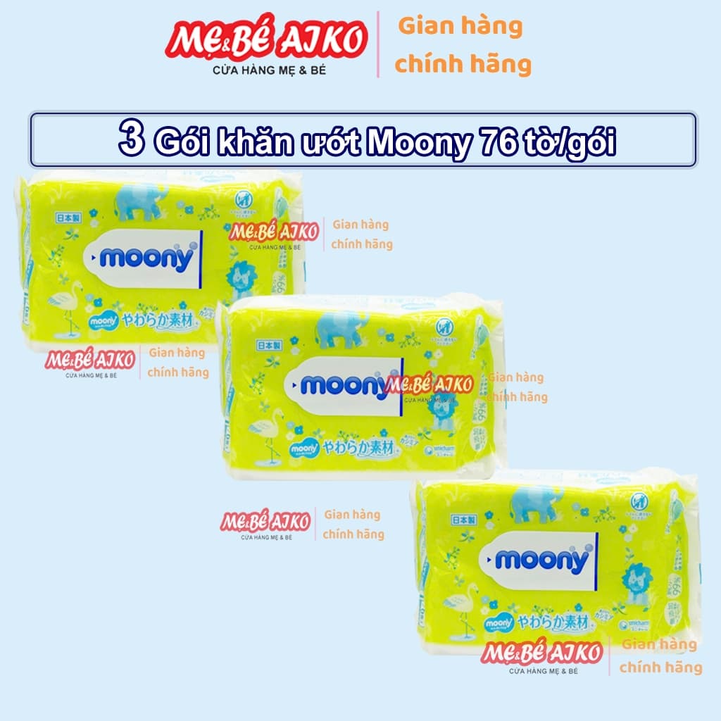 Set 3 gói Khăn ướt Moony nội địa Nhật gói 76 tờ/gói - Giao Mẫu Ngẫu Nhiên