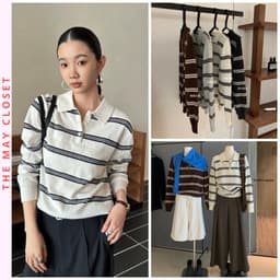𝑨𝒏𝒏 𝑺𝒕𝒖𝒅𝒊𝒐 𝐖𝐆𝐖𝐄Áo Len Cổ Polo Dài Tay Kẻ Sọc Ngang 7245, Áo Len Nữ Tay Dài Cổ Bẻ Kẻ Màu Phong Cách Hàn Quốc 1
