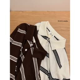𝑨𝒏𝒏 𝑺𝒕𝒖𝒅𝒊𝒐 𝐖𝐆𝐖𝐄Áo Len Cổ Polo Dài Tay Kẻ Sọc Ngang 7245, Áo Len Nữ Tay Dài Cổ Bẻ Kẻ Màu Phong Cách Hàn Quốc 5