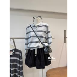𝑨𝒏𝒏 𝑺𝒕𝒖𝒅𝒊𝒐 𝐖𝐆𝐖𝐄Áo Len Cổ Polo Dài Tay Kẻ Sọc Ngang 7245, Áo Len Nữ Tay Dài Cổ Bẻ Kẻ Màu Phong Cách Hàn Quốc 6