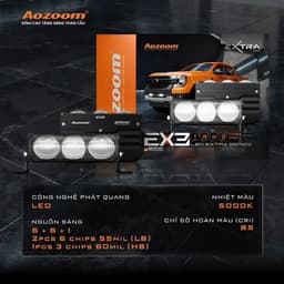 Bi LED Trợ Sáng Aozoom EX3 chính hãng, hiệu suất cao chiếu xa 95W hàng chuẩn loại 1, lỗi 1 đổi 1 trong vòng 3 năm 2