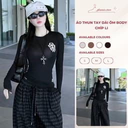 Áo thun ôm body tay dài thắt eo in chữ thập phong cách thu đông PHOENIX.STORE 1