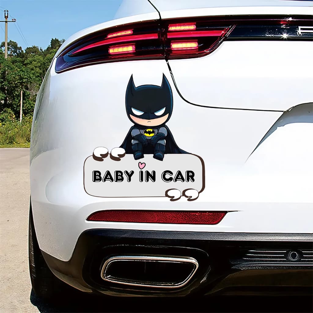 Miếng dán xe oto BATMAN BABY IN CAR dễ thương chống nước, trang trí ô tô và xe máy theo yêu cầu.