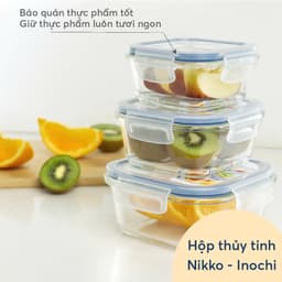 Hộp Thủy Tinh Vuông Inochi – Nikko Cao Cấp | Kín Hơi – Chịu Nhiệt Tốt – Bảo Quản Thực Phẩm An Toàn 1