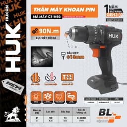Máy khoan pin HUKAN Gen3 G3-M90, Có Tạo xung, Lực siết 90Nm, 3 chức năng 13 ly - Chân phổ thông 5
