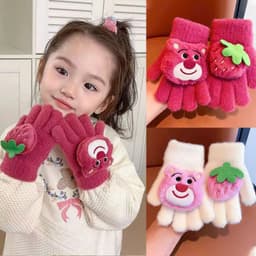 Găng Tay Cho Bé Họa Tiết Gấu Dâu Dễ Thương Cute Mềm Mịn Giữ Ấm Cho Bé 7
