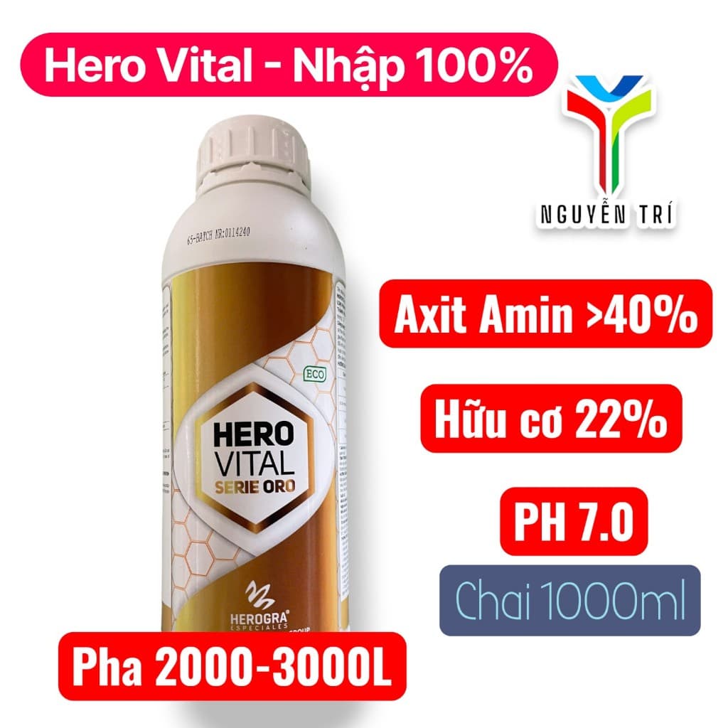Phân bón hữu cơ Hero Vital Serie Oro (Axít Amin >40%) - Nhập khẩu 100% - Phục hồi cây, chai 1000ml