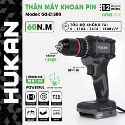 Máy Khoan Pin 13mm (GEN2) HUKAN G2-Z1300, Lực Siết 60N.m, Có Tạo Xung, Động Cơ Không Chổi Than 9