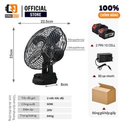 Quạt tích đIện chân pin 10 cell dùng liên tục  6-8h, quạt sạc để bàn mini 2 cấp độ gió siêu mát 8